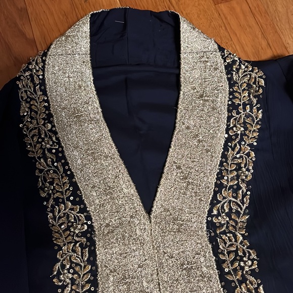 Indian dress, salwar kameez set in georgette, navy blue - Picture 4 of 7